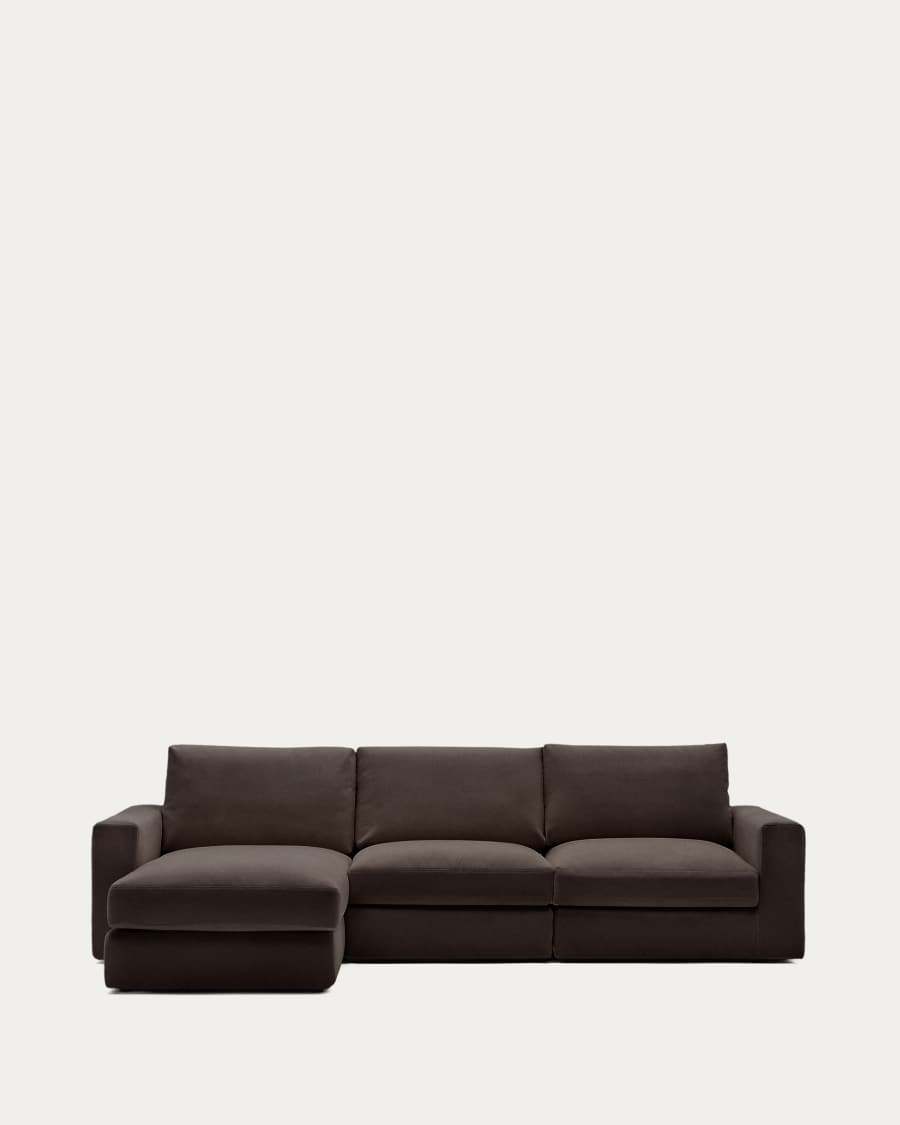 Alea removable cover modular sofa 4-seater in dark brown chenille left chaise longue 310 cm