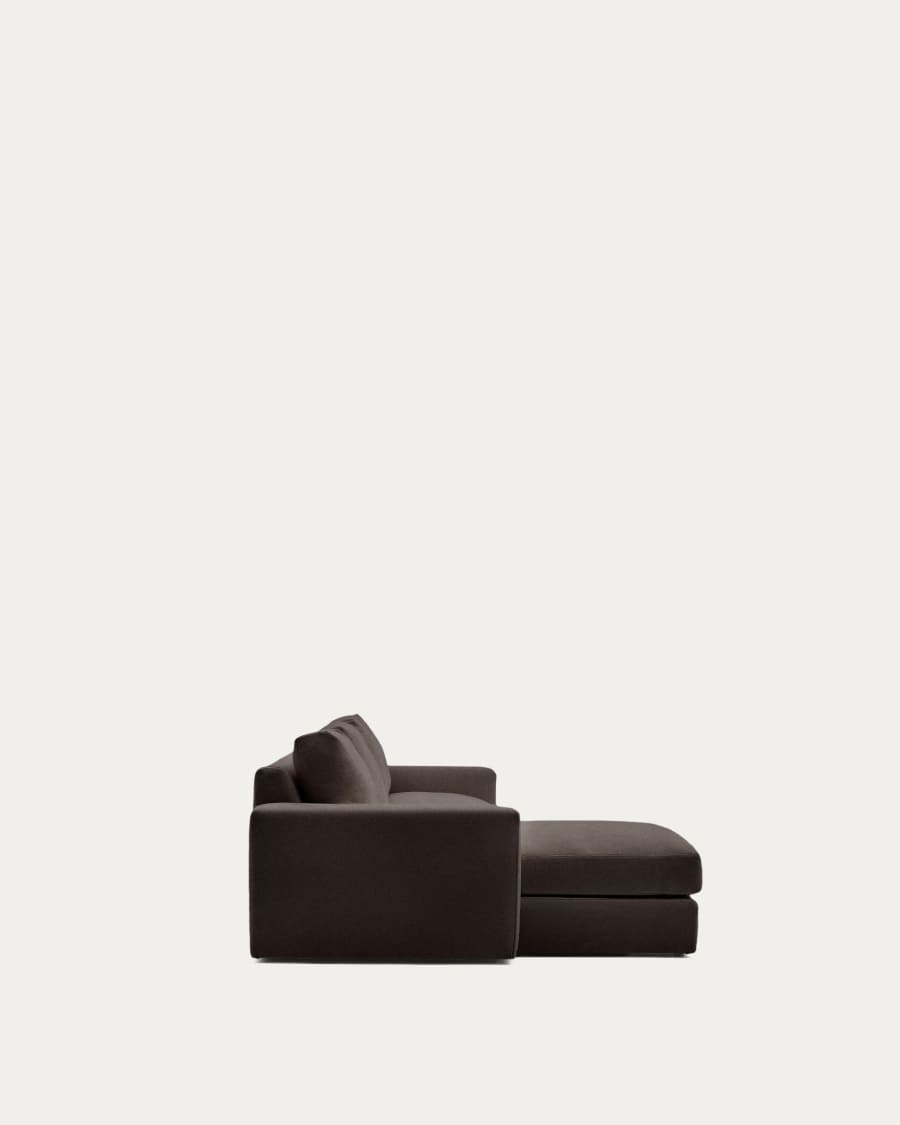 Alea removable cover modular sofa 4-seater in dark brown chenille left chaise longue 310 cm