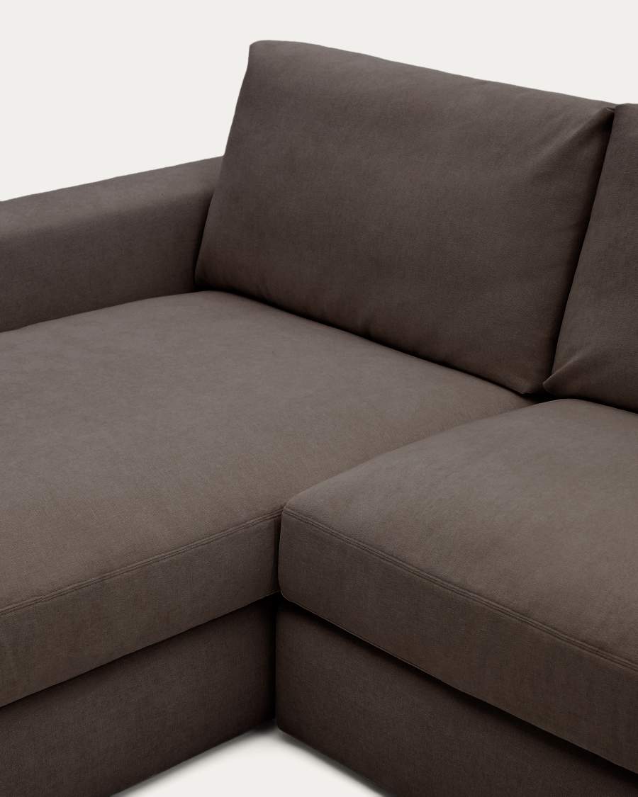 Alea removable cover modular sofa 4-seater in dark brown chenille left chaise longue 310 cm
