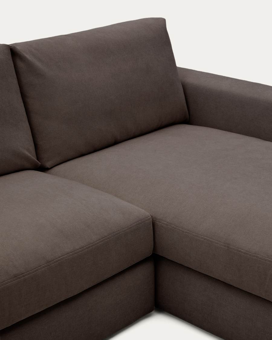 Alea removable cover modular sofa 5-seater in dark brown chenille right chaise longue 340 cm
