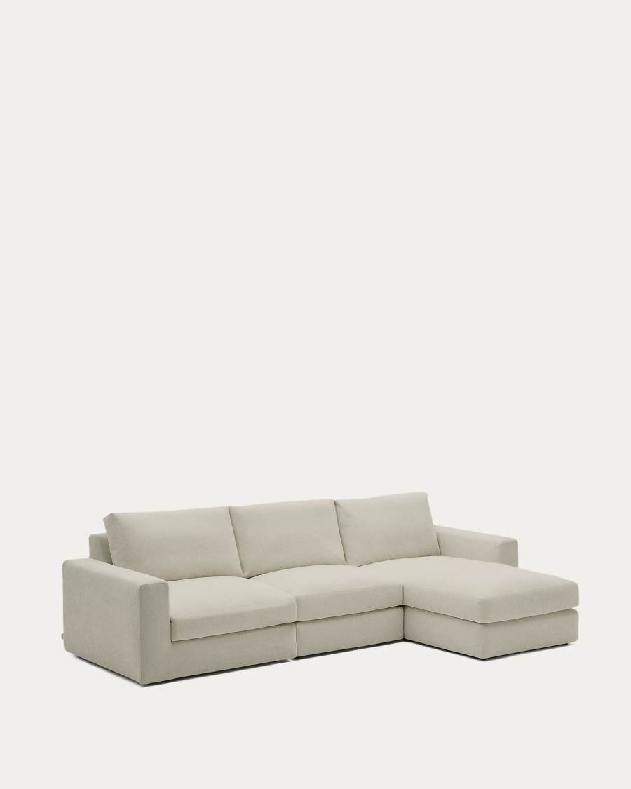 Alea removable cover modular sofa 4-seater in light brown chenille right chaise longue 310 cm