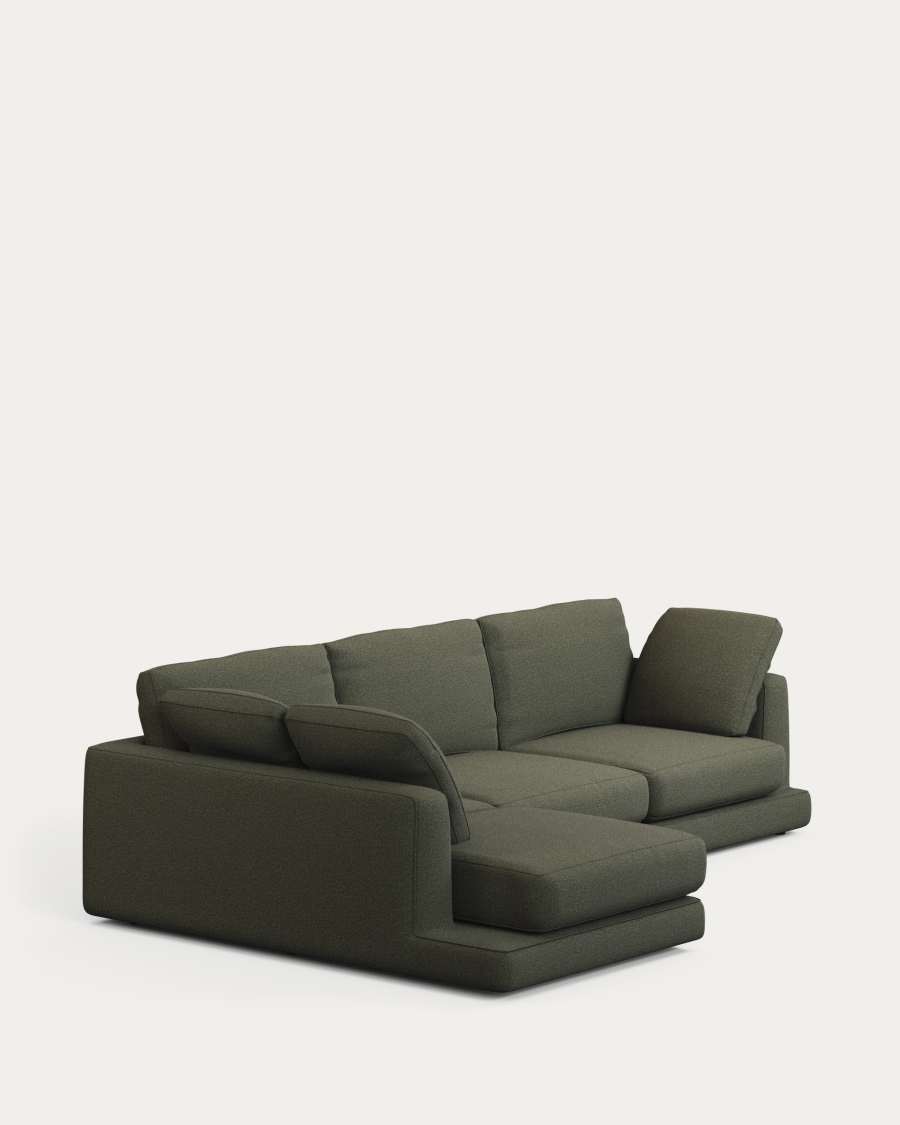 Divano Gala 4 posti con chaise longue sinistra in ciniglia verde scuro FSC Mix Credit 300 cm