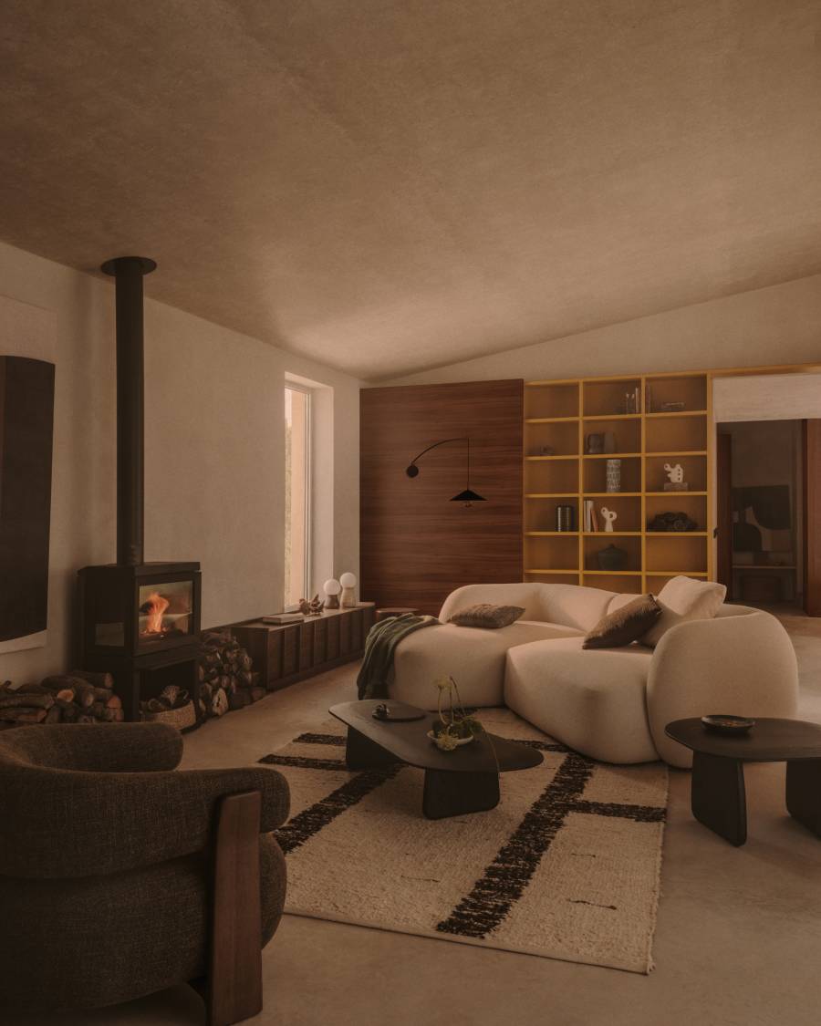 3-Sitzer-Modularsofa Martina mit Chenille und Chaiselongue links in Ecru 287 cm