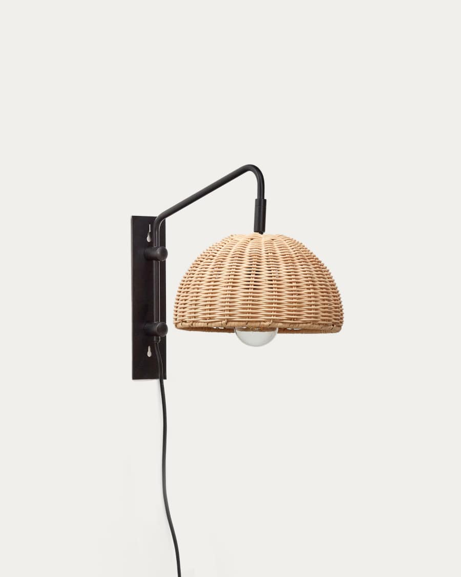 Lampada da parete Damila in metallo nero e rattan