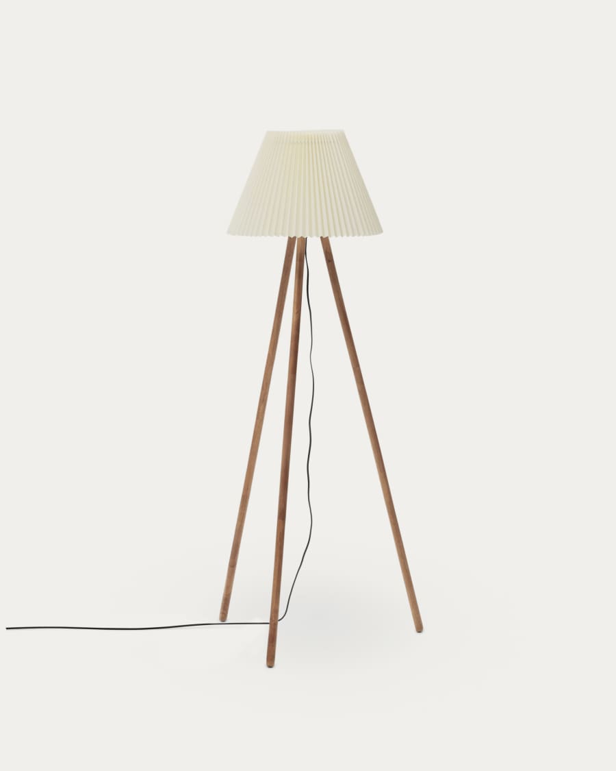 Benicarlo floor lamp in solid rubber wood with a natural, beige finish