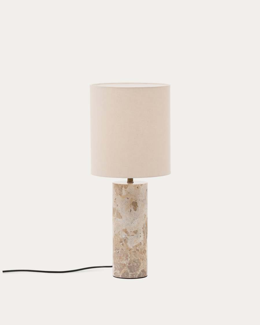 Raze table lamp in beige marble with a beige linen shade