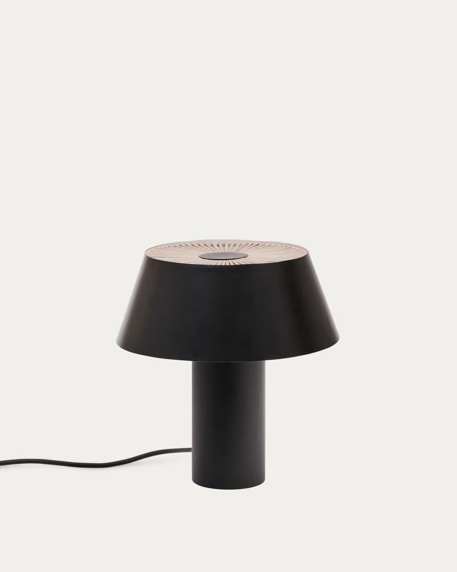 Ancare table lamp in black metal and beige rope cord