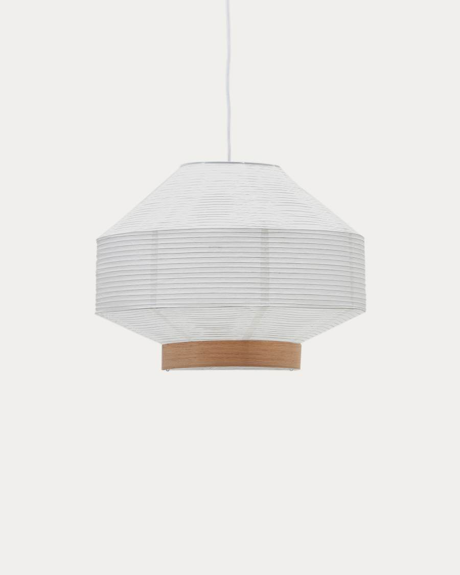 Hila ceiling lamp screen in white paper with natural wood veneer Ø 55 cm