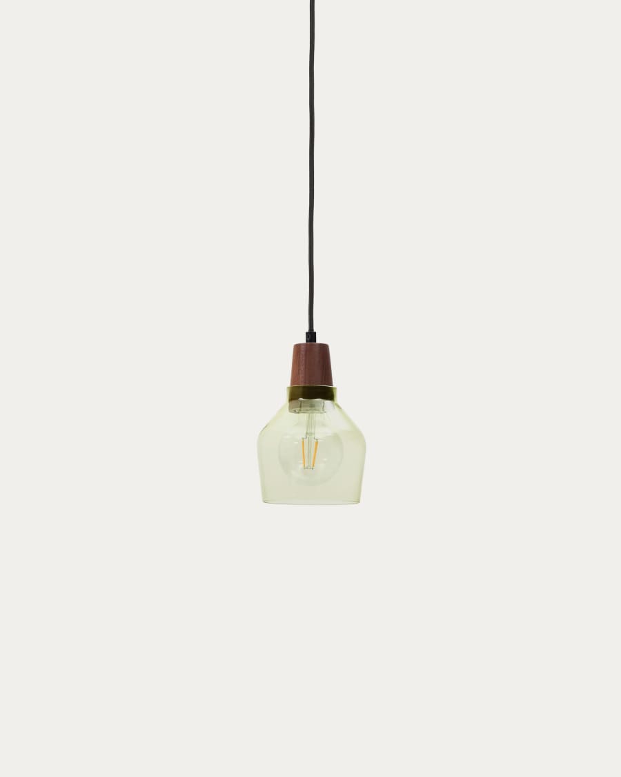 Silex green glass and walnut ceiling lamp, Ø 13 cm