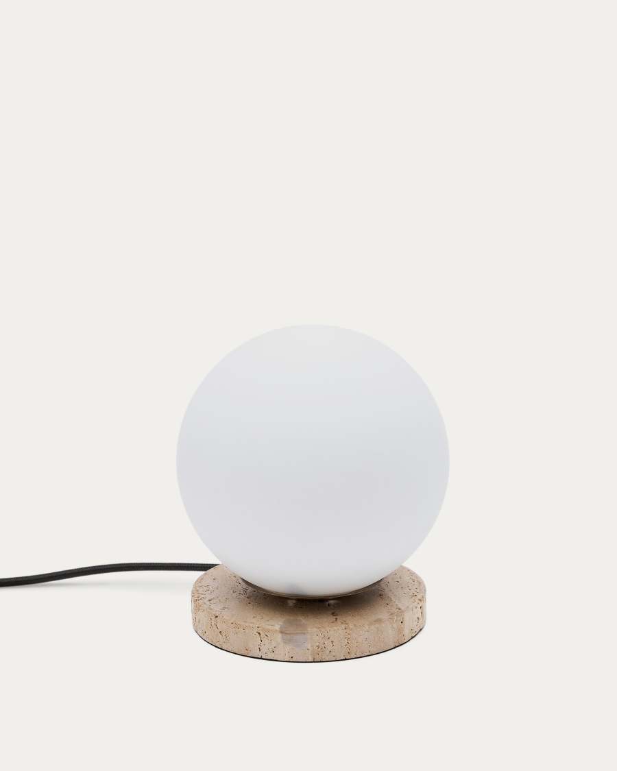 Llum de taula Malachi de vidre glassejat i pedra de travertú