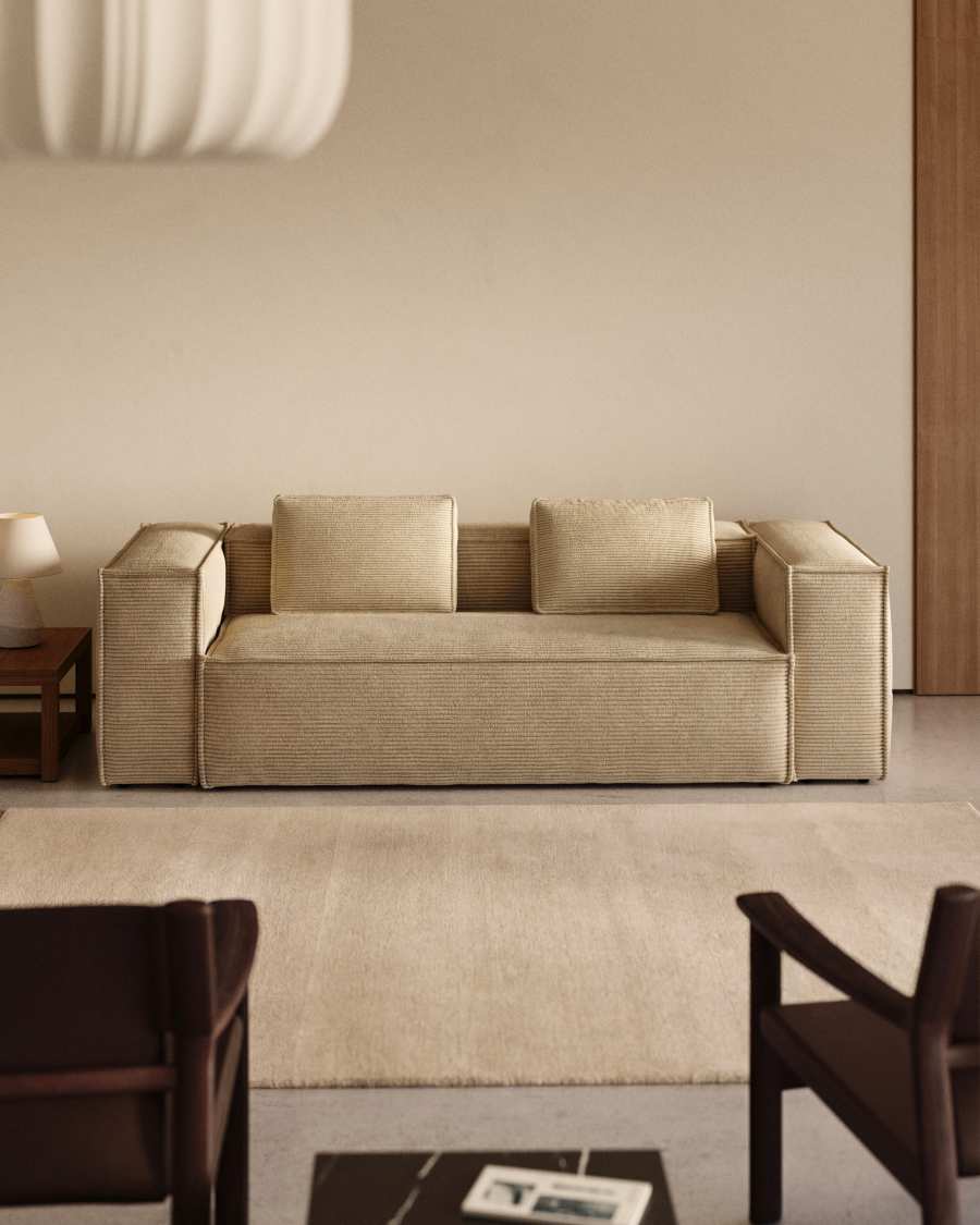 3-Sitzer-Sofa Blok schwer entflammbar mit dickem Cord in Ecru 240 cm FSC Mix Credit