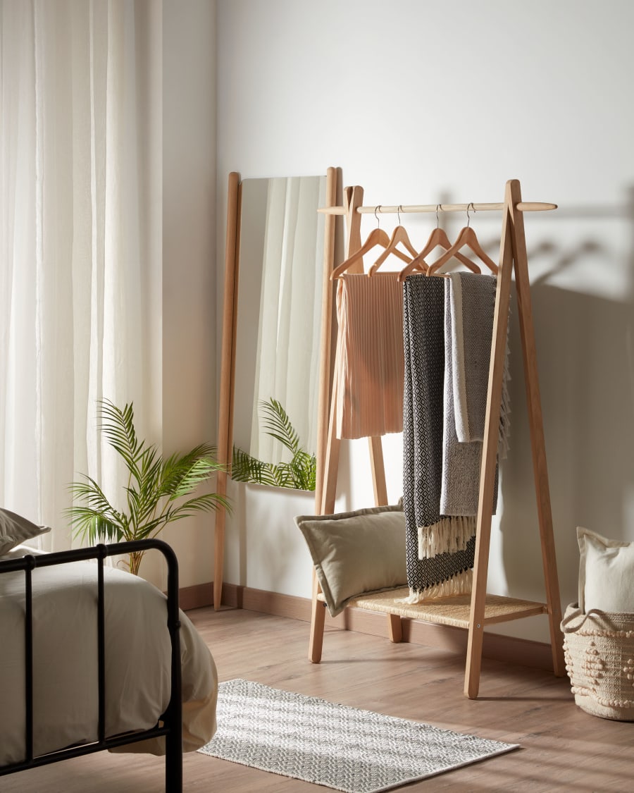 Wooden store clothes rail