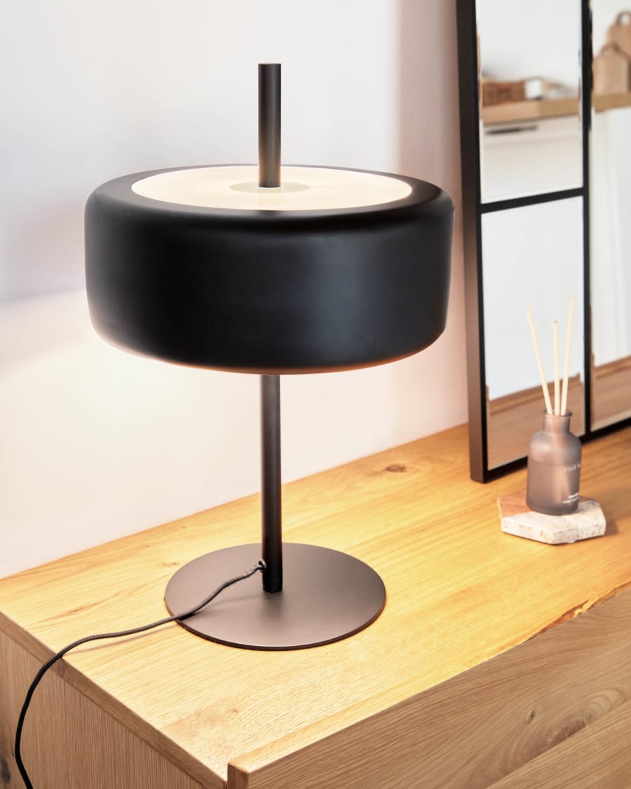 Black metal and glass store table lamp