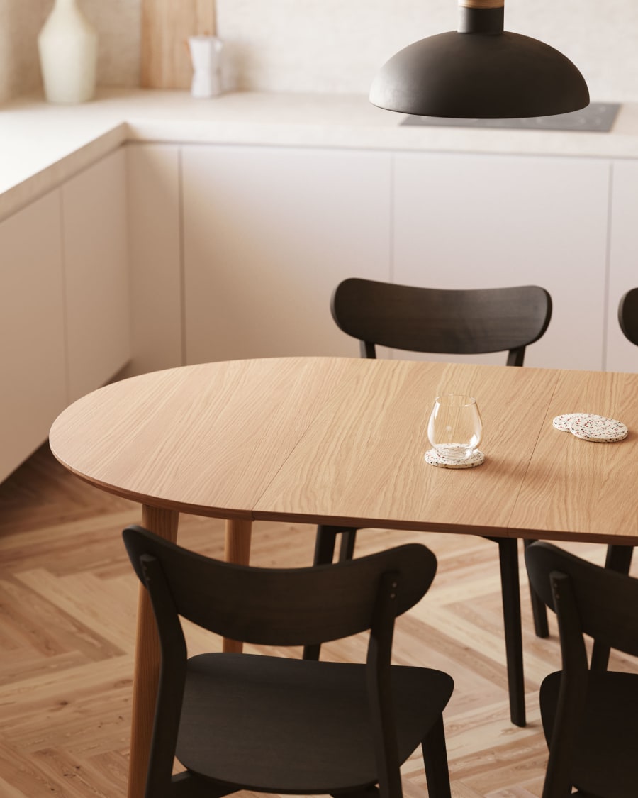 Mesa de comedor redonda estilo nordico blanca con patas madera 90 x 90 x 74  cm