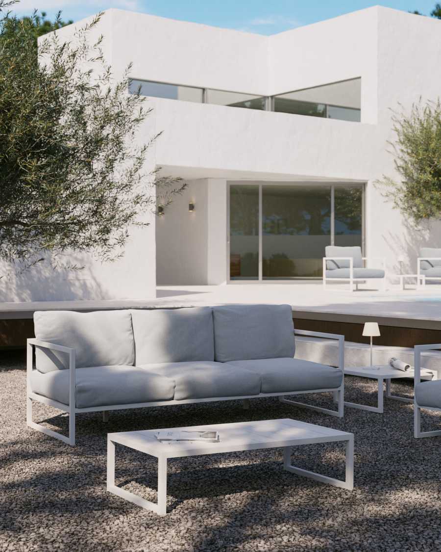 Comova 100% outdoor 3-seater sofa in white and white aluminium, 222 cm