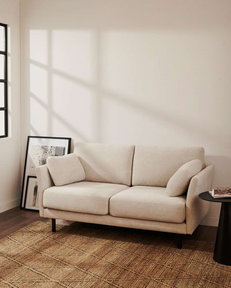 Gilma fire-retardant 2-seater sofa in beige chenille with black-finish legs 170cm