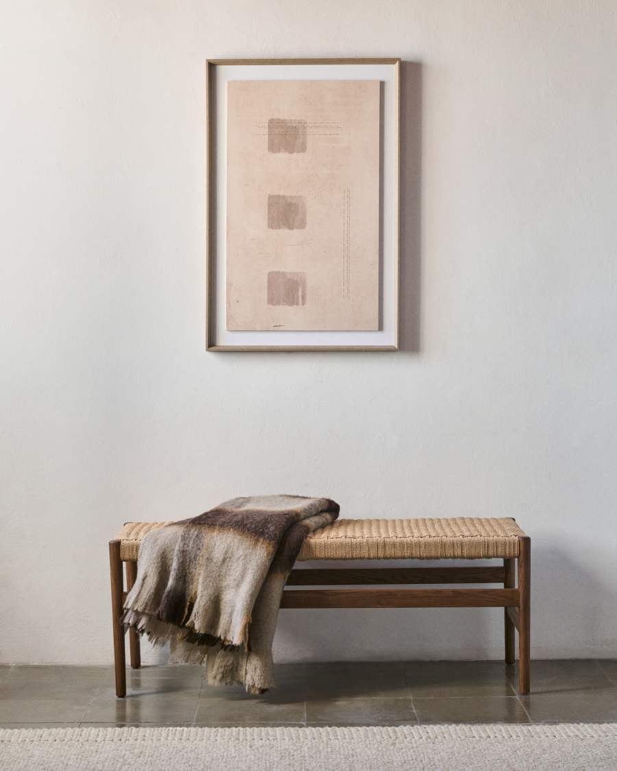 Zaide bench in solid oak wood with walnut finish and rope seat, 120 cm, FSC Mix Credit