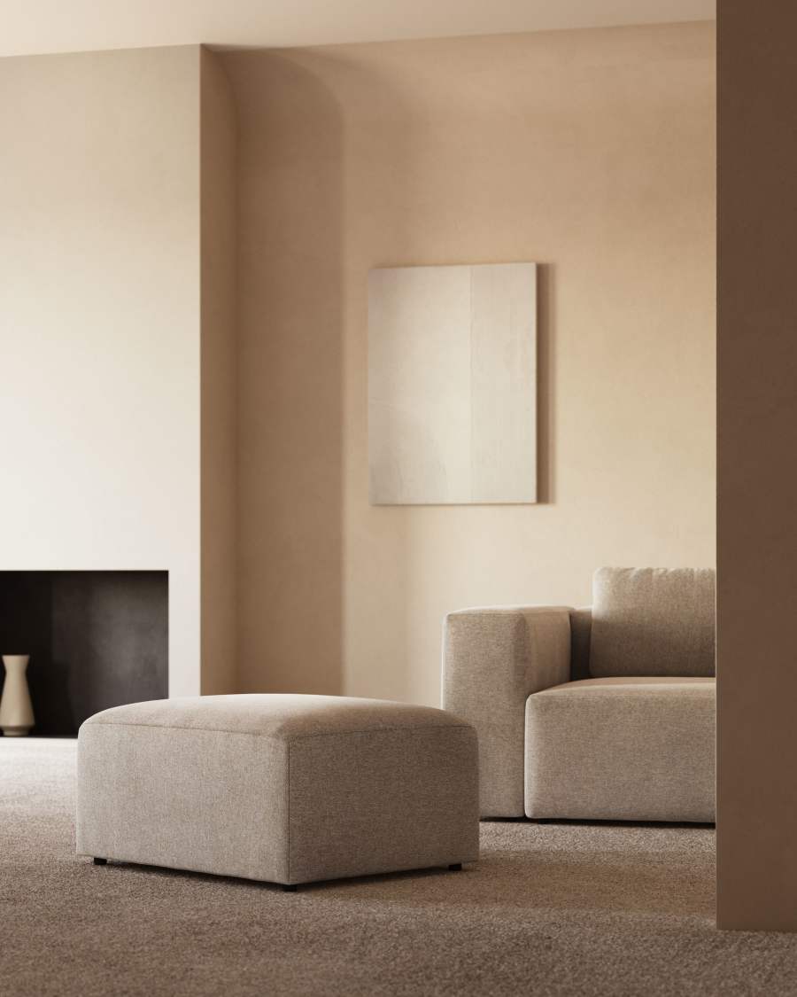 Blok fire-retardant footrest in beige chenille 90 x 74cm