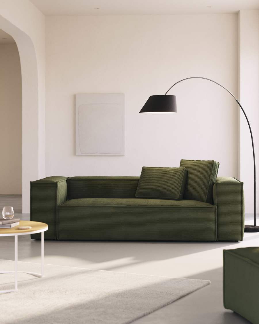 Blok fire-retardant 3-seater sofa in thick green corduroy 240cm FSC Mix Credit