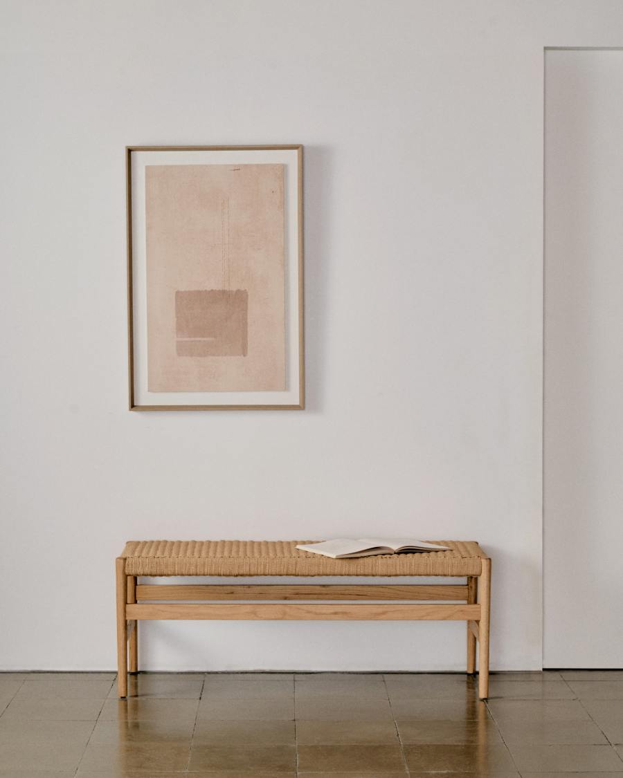 Zaide bench in solid oak wood with natural finish and rope seat, 120 cm, FSC Mix Credit
