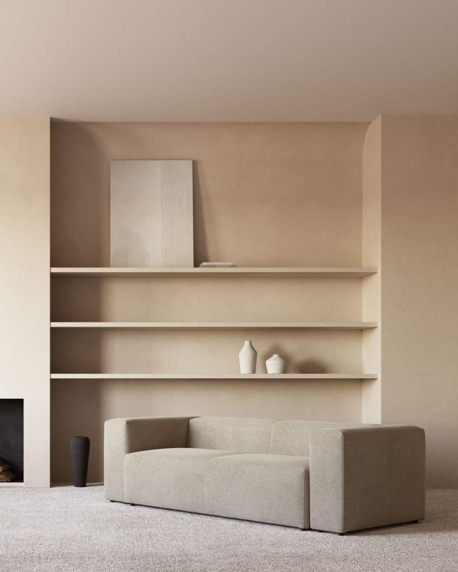 Blok fire-retardant 3-seater sofa in beige chenille 240cm