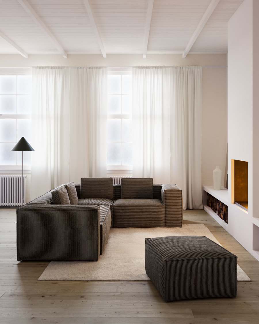 Blok fire-retardant 3-seater corner sofa in thick grey corduroy 290 x 230cm/230 x 290cm FSC Mix Credit