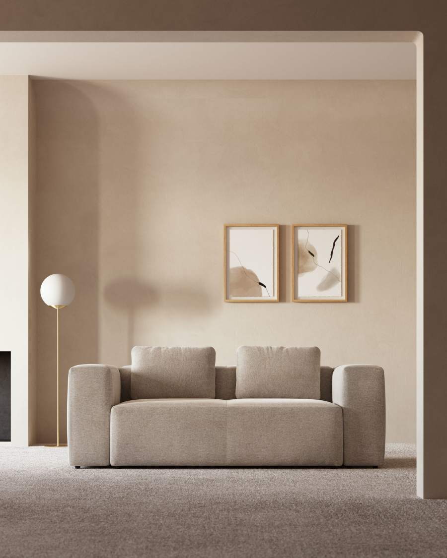 Blok fire-retardant 2-seater sofa in beige chenille 210cm
