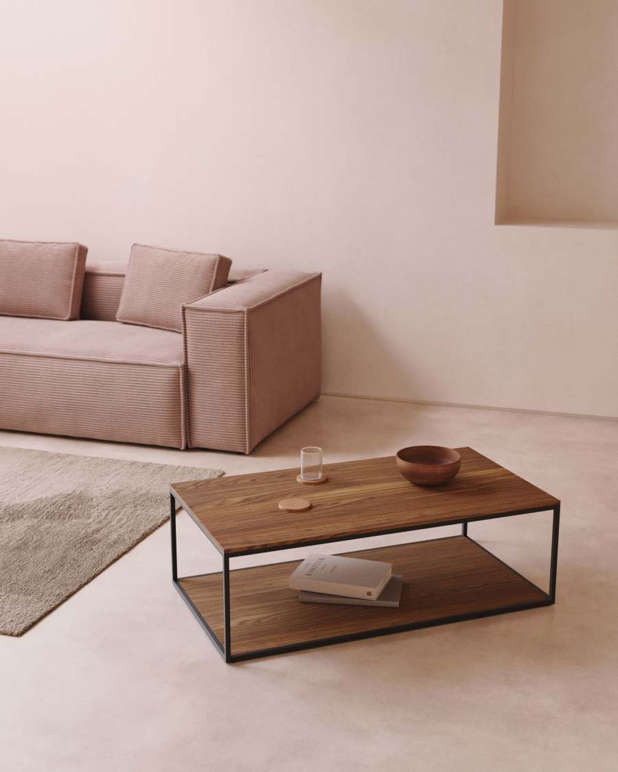Yoana coffee table with walnut veneer and painted black metal structure, 110 x 60 cm