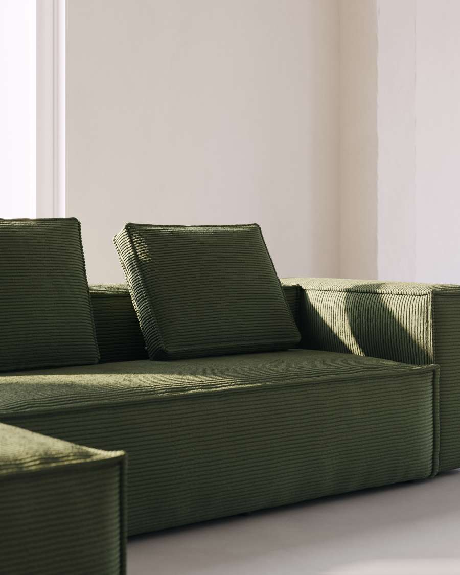 Blok fire-retardant cushion in thick green corduroy 50 x 60cm