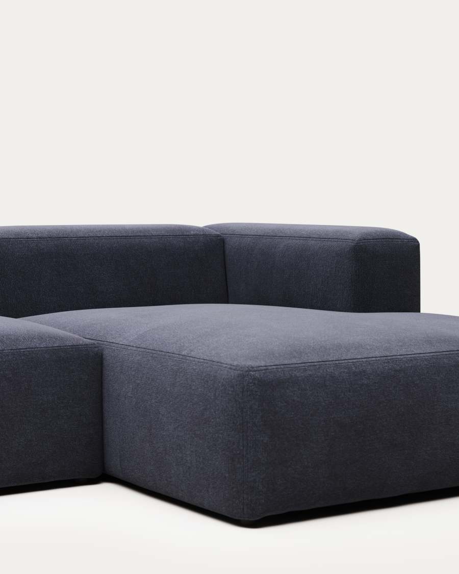 Blok fire-retardant 2-seater sofa with right chaise longue in blue chenille 240cm