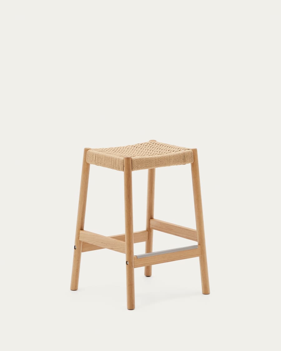 Yalia stool in solid oak wood with natural finish and rope seat, height 65 cm, FSC Mix Credit