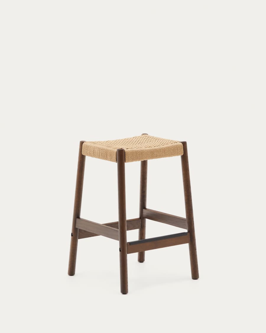 Yalia stool in solid oak wood with walnut finish and rope seat, height 65 cm, FSC Mix Credit