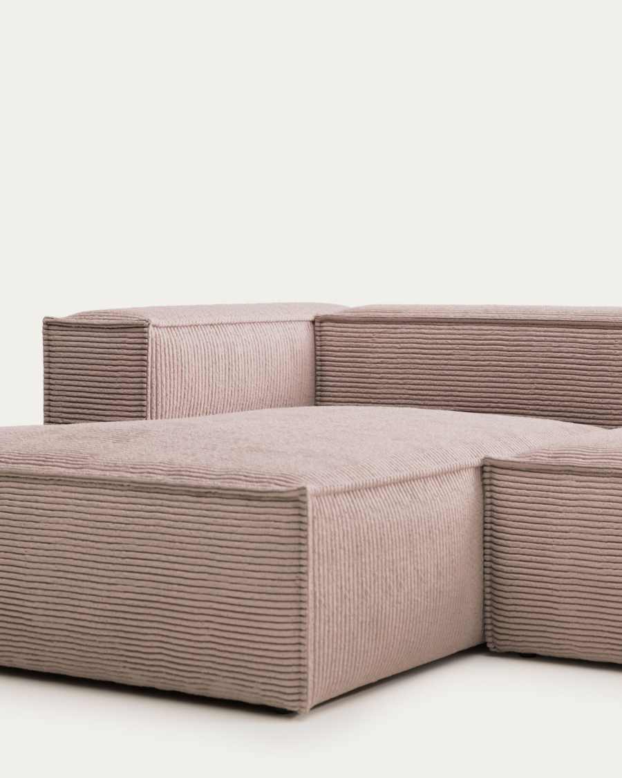 Blok fire-retardant 2-seater sofa with left chaise longue in thick pink corduroy 240cm FSC Mix Credit
