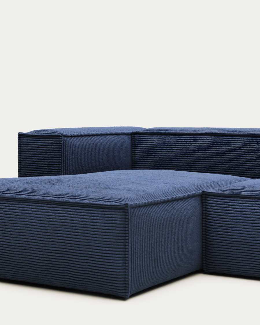 Blok fire-retardant 3-seater sofa with left chaise longue in thick blue corduroy 300cm FSC Mix Credit