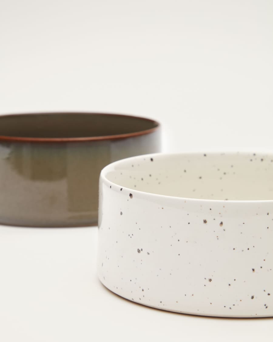Dumbi set of 2 pet food and water bowls in white and brown Ø 14 cm
