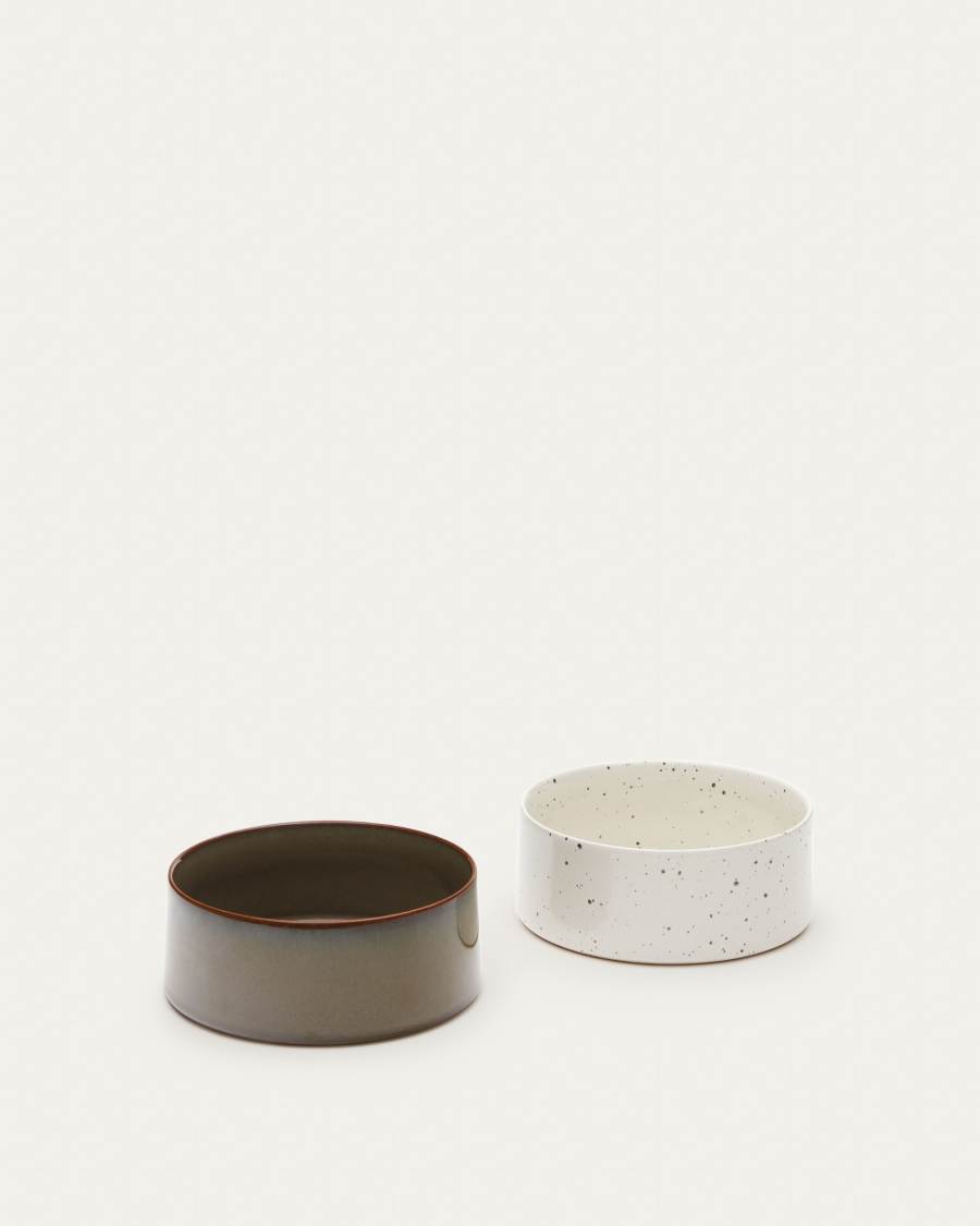 Dumbi set of 2 pet food and water bowls in white and brown Ø 14 cm