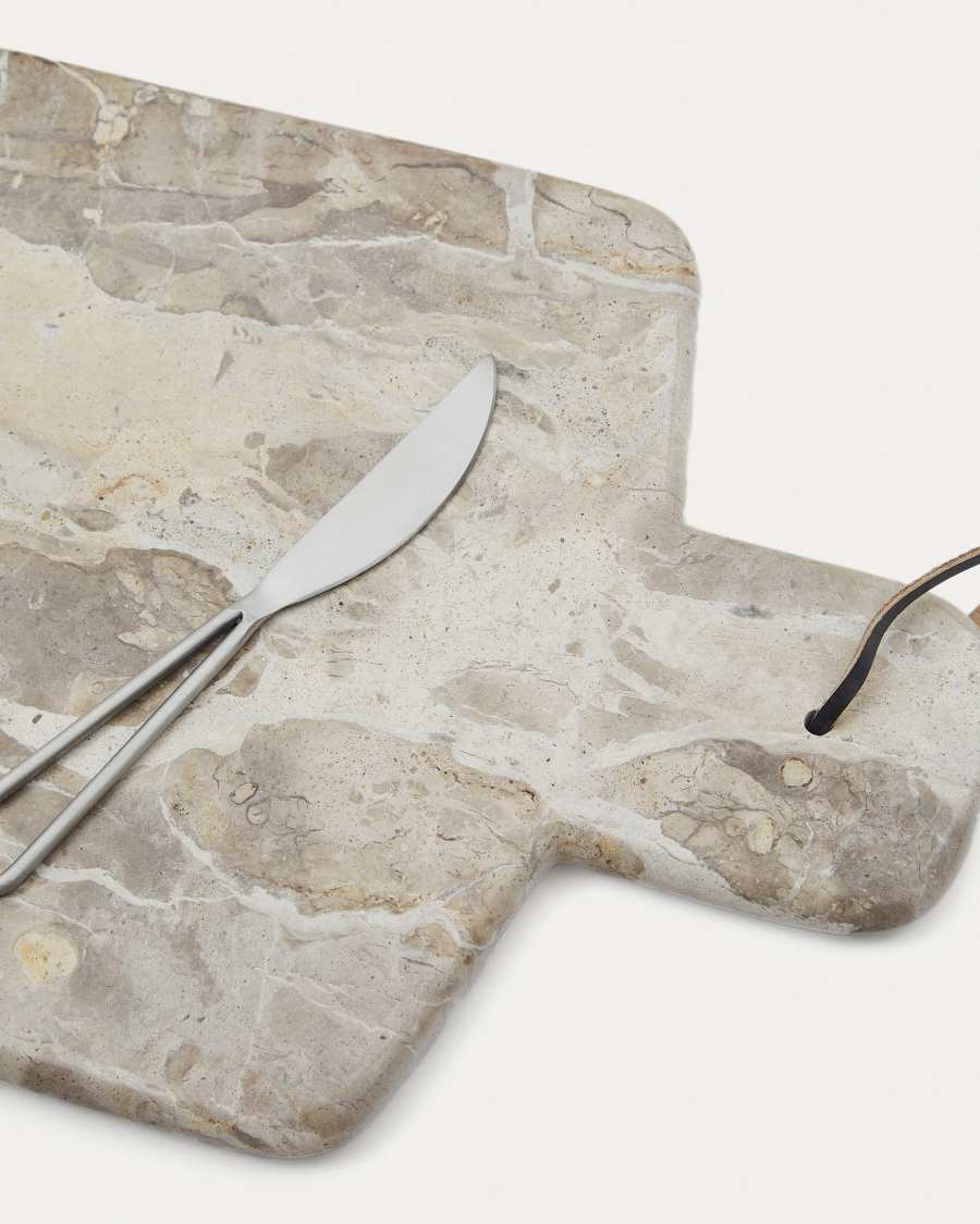 Emilse large cutting board and beige marble knife set