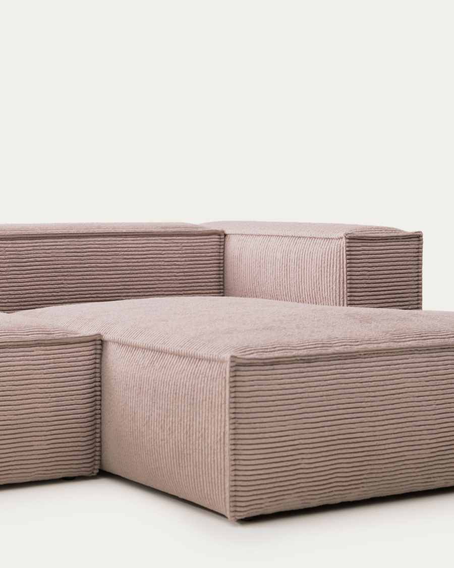 Blok 4 seater sofa with right side chaise longue in pink corduroy, 330 cm FR