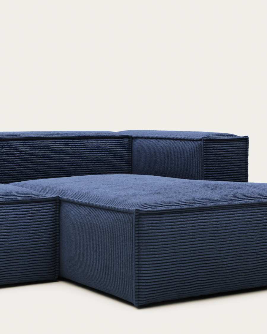 Blok fire-retardant 4-seater sofa with right chaise longue in thick blue corduroy 330cm FSC Mix Credit