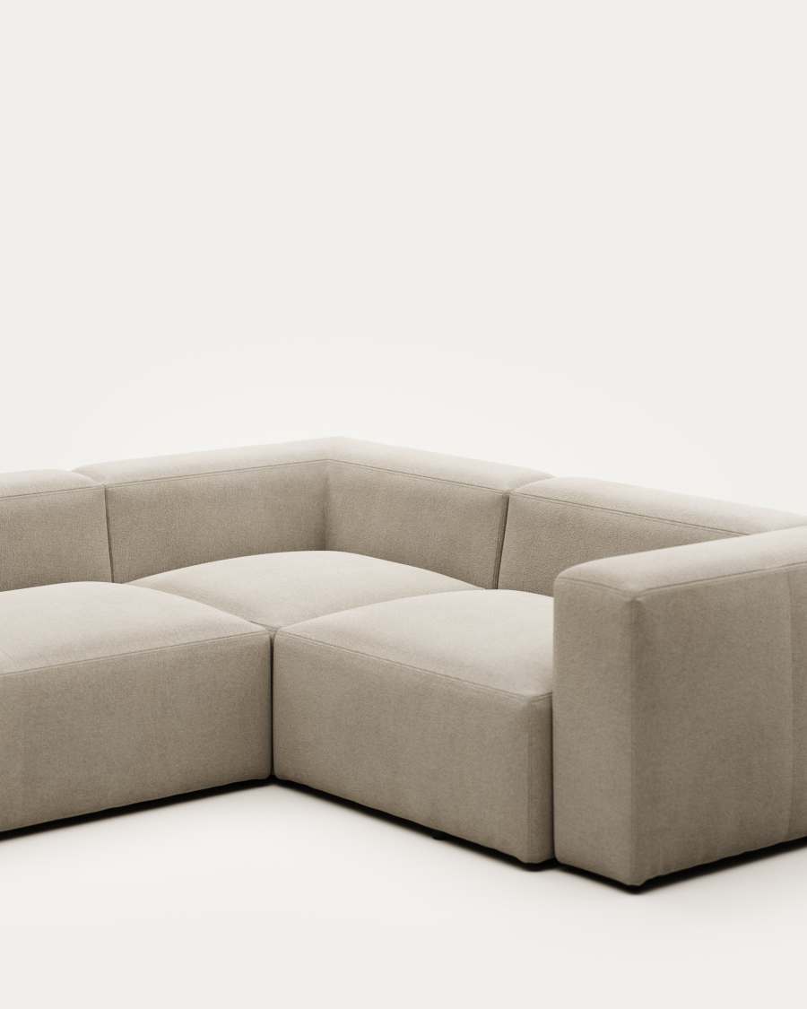 Blok fire-retardant 4-seater corner sofa in beige chenille 320 x 230cm/230 x 320cm