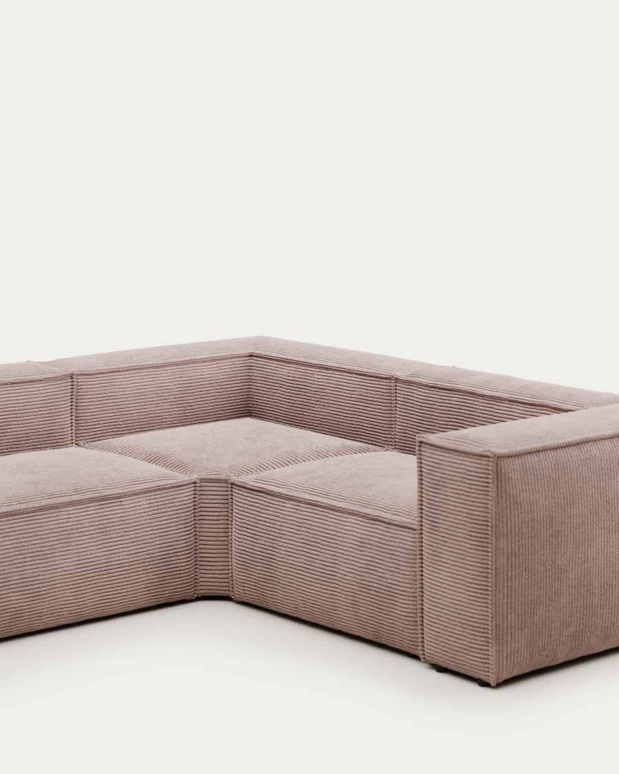 Blok 4 seater corner sofa in pink wide seam corduroy, 320 x 230 / 320 x 230 cm FR