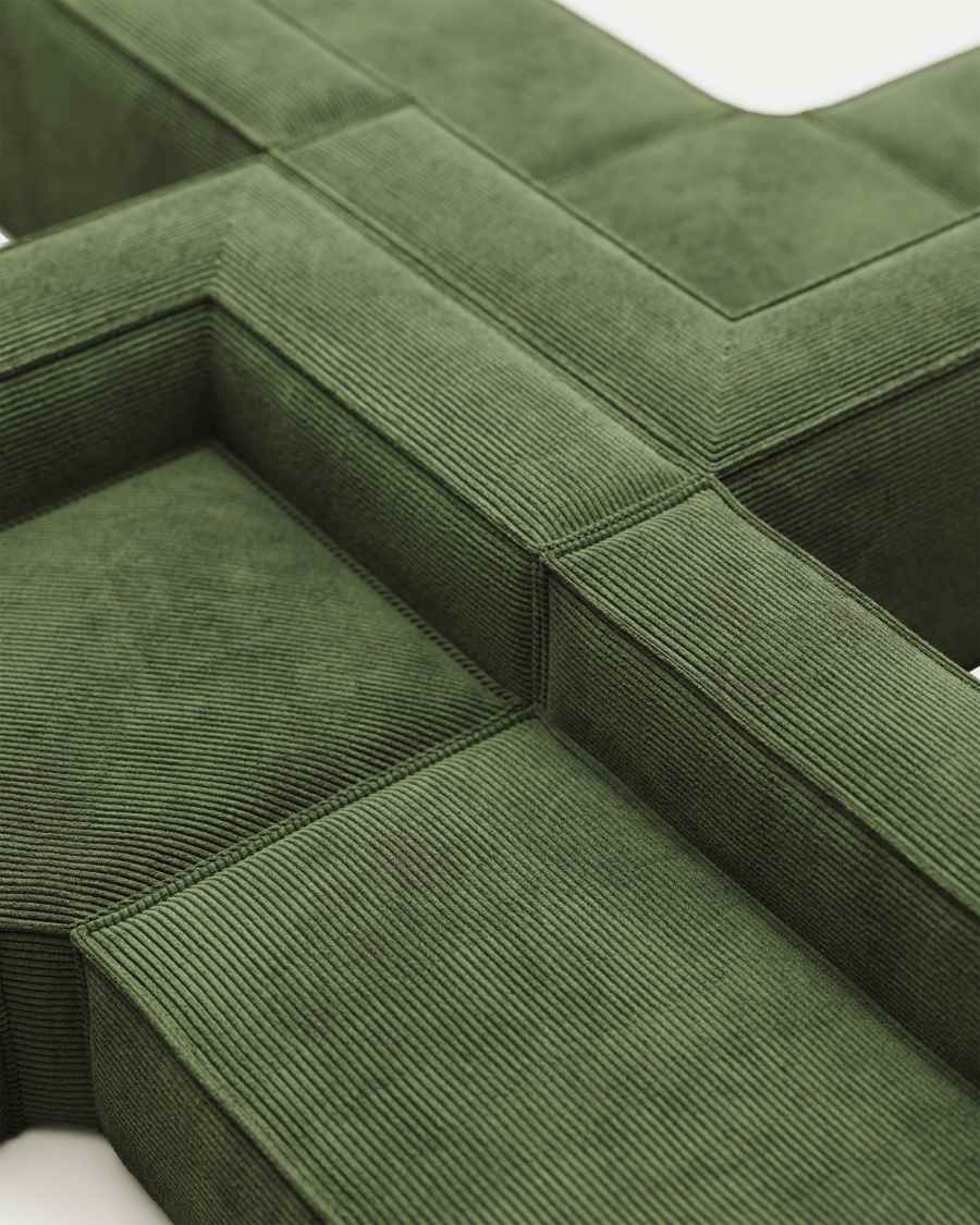 Blok 6 seater corner sofa in green corduroy, 320 x 320 cm FR
