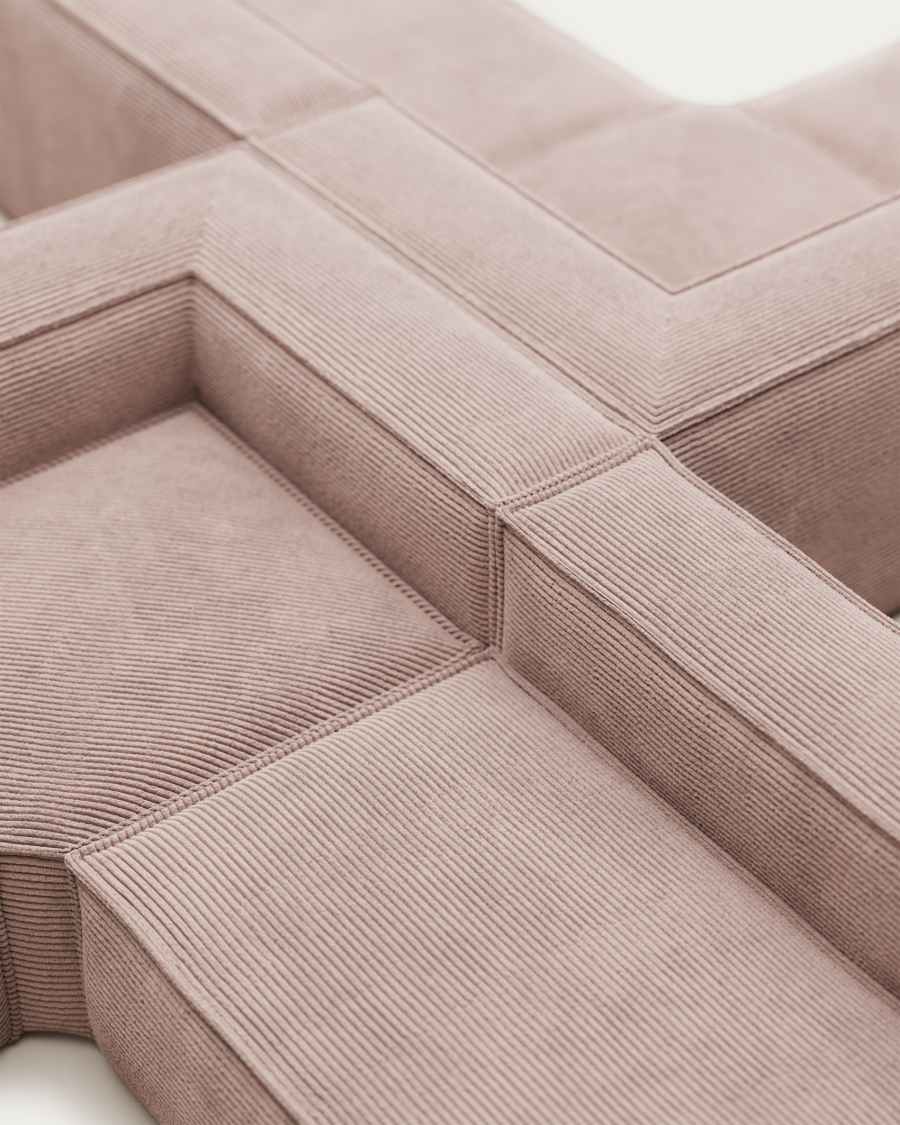 Blok 6 seater corner sofa in pink corduroy, 320 x 320 cm FR