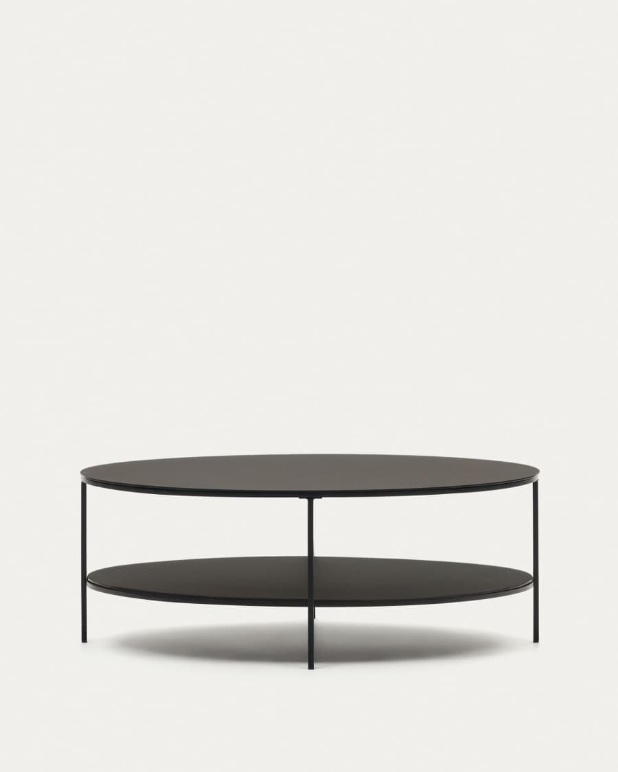 Fideia tempered glass and metal coffee table with a glossy black finish, Ø 110 cm