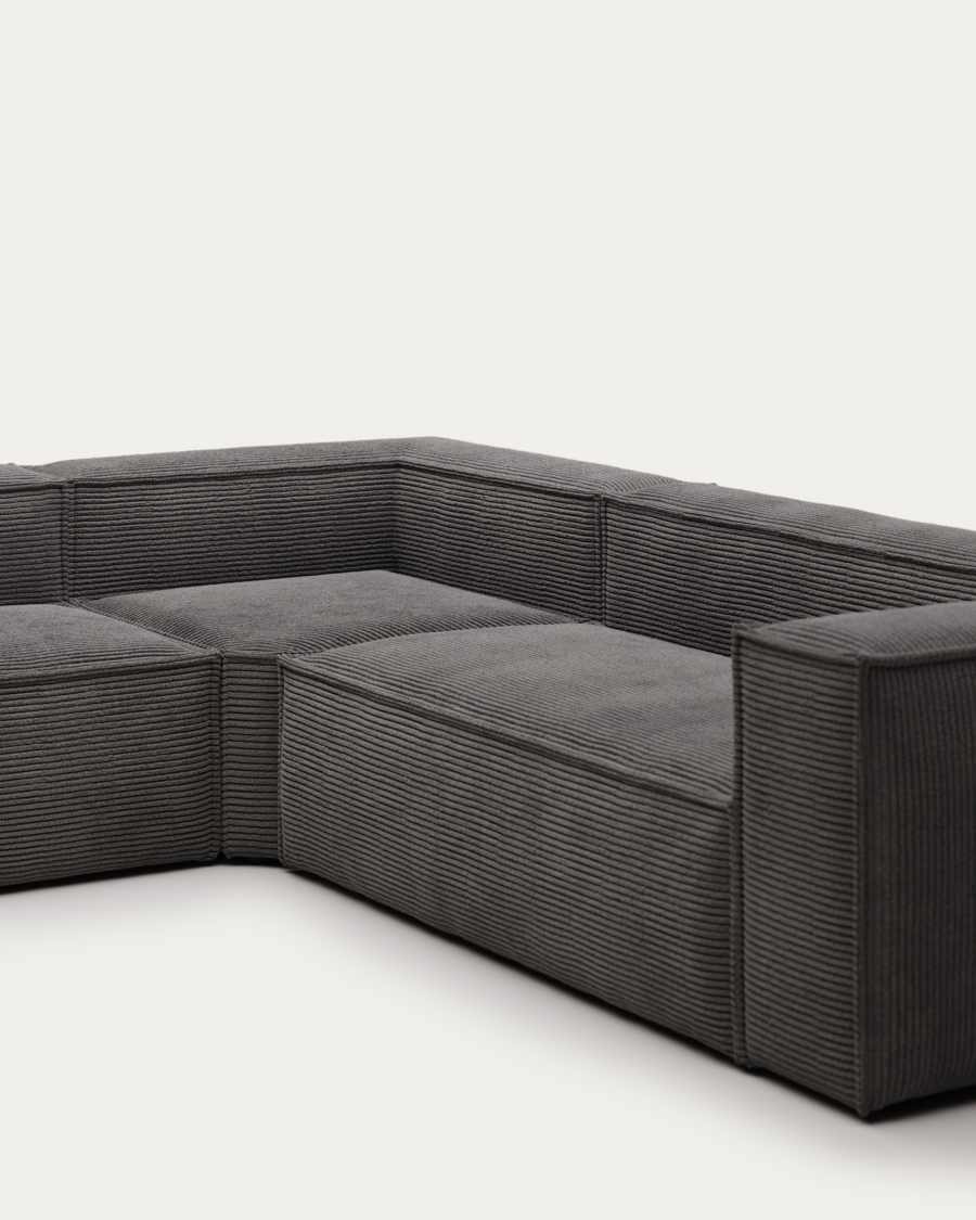 Blok 5 seater corner sofa in grey wide seam corduroy, 320 x 290 cm / 290 x 320 cm FR