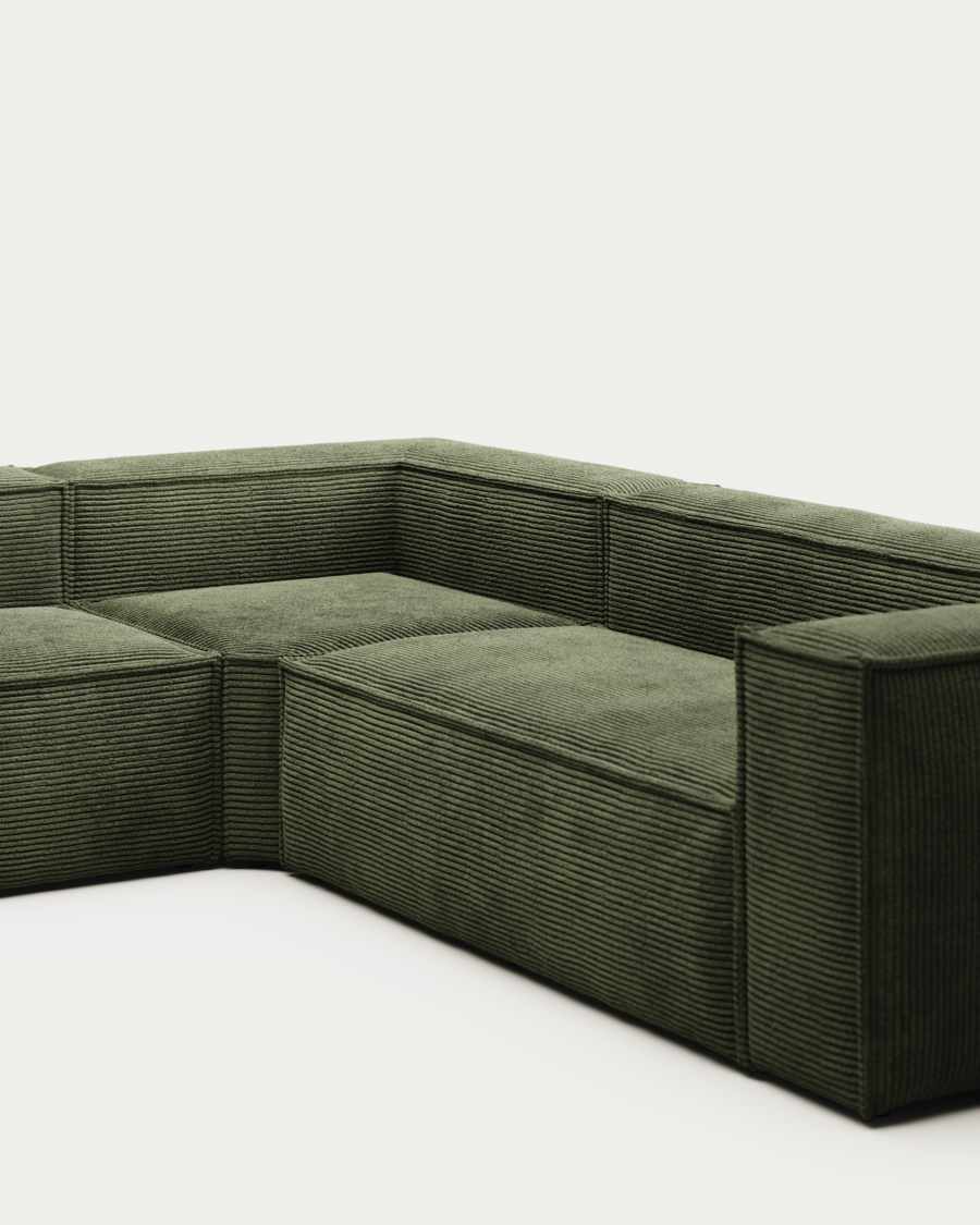 Blok fire-retardant 5-seater corner sofa in thick green corduroy 320 x 290cm/290 x 320cm FSC Mix Credit