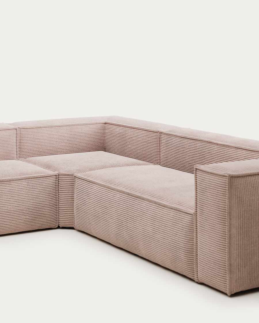 Blok 5 seater corner sofa in pink wide seam corduroy, 320 x 290 cm / 290 x 320 cm FR