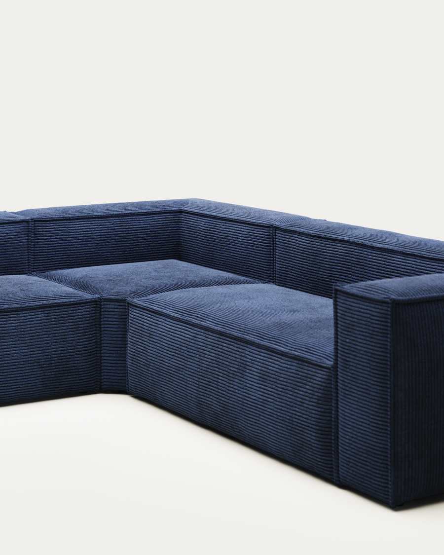 Blok 5 seater corner sofa in blue wide seam corduroy, 320 x 290 cm / 290 x 320 cm FR