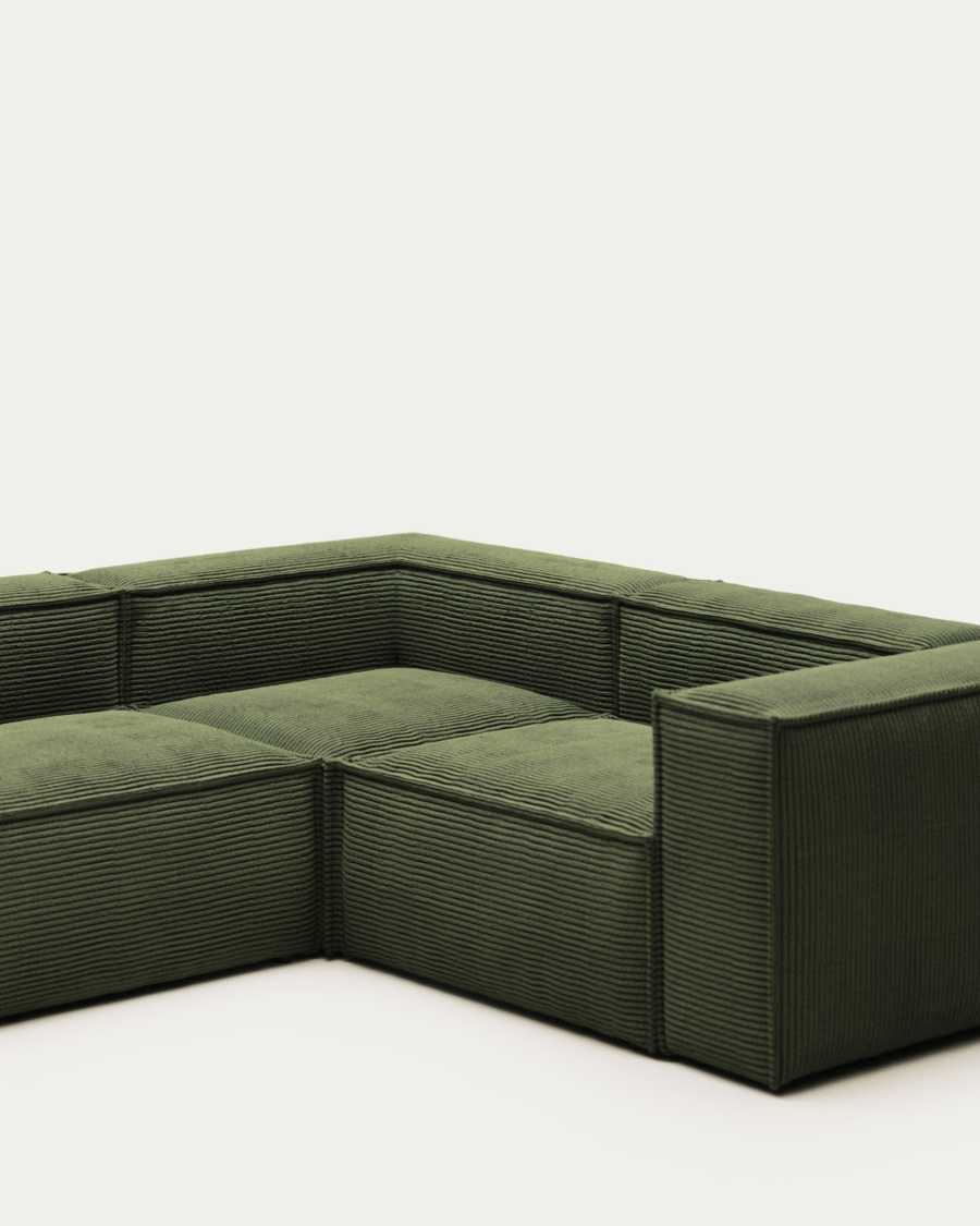 Blok fire-retardant 3-seater corner sofa in thick green corduroy 290 x 230cm/230 x 290cm FSC Mix Credit