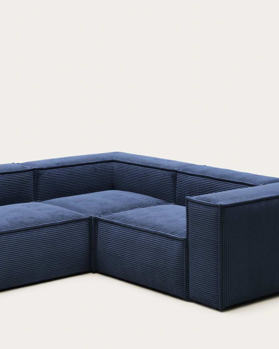 Blok fire-retardant 3-seater corner sofa in thick blue corduroy 90 x 230cm/230 x 290cm FSC Mix Credit